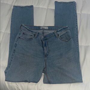 asymmetrical waist jeans 30/10L. smallflaw in pic. 90's slim straight, HR.